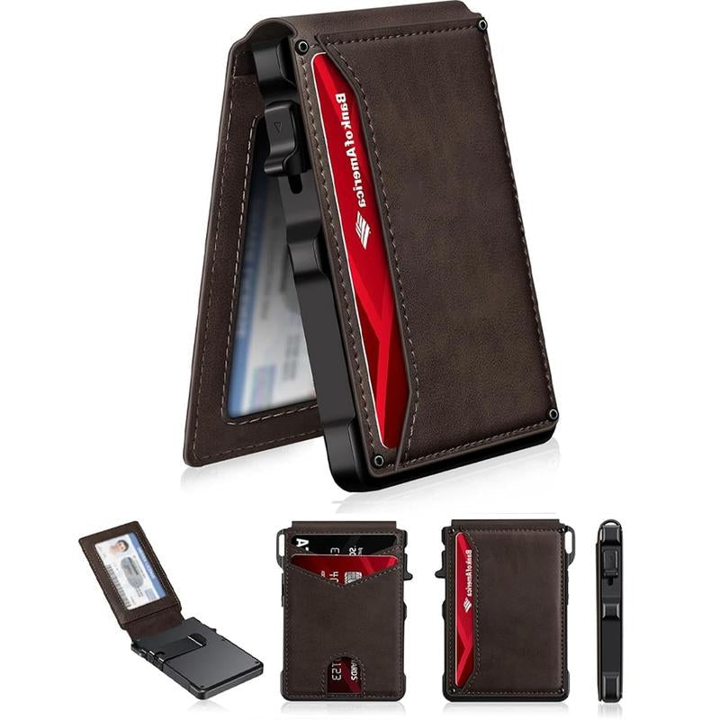 Minimalist Men’s Slim Wallet: 9 - 13 Cards, Money Clip, ID Window. RFID - Blocking, Aluminum Bifold Pop - Up